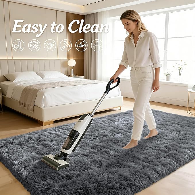 OLANLY 2x6 Machine Washable Runner Rugs for Hallway, Soft Fluffy Shaggy Bedside Rugs for Bedroom, Living Room, Indoor Floor Carpet for Kids Girls and Boys, Nursery Rooms, Home Decor Aesthetic, Grey