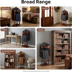 Wood Suit Rack for Men and Women, Freestanding Clothing Valet Stand with Drawer, Shoe Shelf and Hanging Suit, Valet Stands Coat Rack Suit Valet for Entryway Office Living Room (Brown)