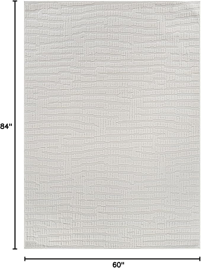 Modern Micro Loop Indoor Area Rugs for Living Room Bedroom Kitchen Geometric Pebble White 5x7 Luxury Durable Low and High Pile Non-Shedding Stain Resistant Soft Area Carpet 5 x 7
