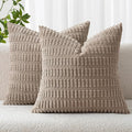MIULEE Pack of 2 Corduroy Decorative Euro Sham Throw Pillow Covers 24x24 Inch Soft Boho Striped Pillow Covers Modern Farmhouse Home Decor for Sofa Living Room Couch Bed Light Brown