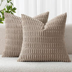 MIULEE Pack of 2 Corduroy Decorative Euro Sham Throw Pillow Covers 22x22 Inch Soft Boho Striped Pillow Covers Modern Farmhouse Home Decor for Sofa Living Room Couch Bed Light Brown