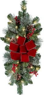 Haute Decor Classic Pre-lit 26 inch PE/PVC Artificial Fir Christmas Swag (Staircase), 20 Soft White LED, Indoor/Outdoor