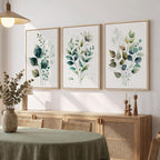 Framed Green Botanical Wall Art for Living Room, 3 Piece Neutral Minimalist Watercolor Leaf Canvas Painting Prints, Modern Farmhouse Boho Sage Green Plant Artwork for Bedroom Kitchen Wall Decor
