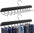 Tie Rack Hanger for Closet, 2 in 1 Belt Tie Hangers with 20 Folding Hooks, 360 Degree Rotating Wooden Tie Holder Organizer for Men Ties Belts Scarves Tank Tops Accessories, Black (2 Pack)