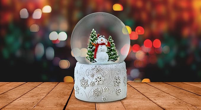 120MM Snowman Snow Globe with White Snowflake Base by The San Francisco Music Box