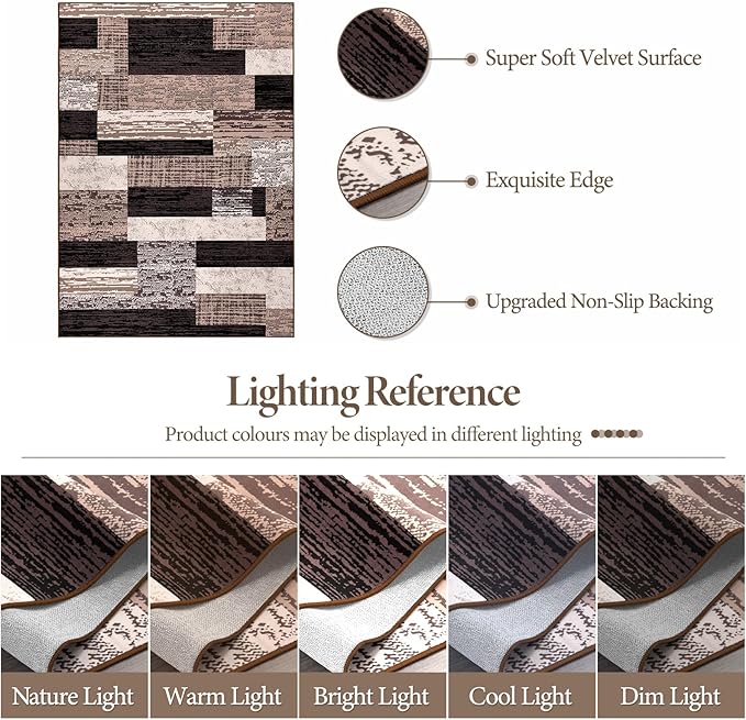 FlyDOIT Modern Geometric Patchwork Area Rug, 6x9 Chocolate Large Rugs for Living Room, Rockwood Collection Indoor Rugs for Bedroom, Throw Carpet Floor Decor for Entryway Dining Room Office Nursery