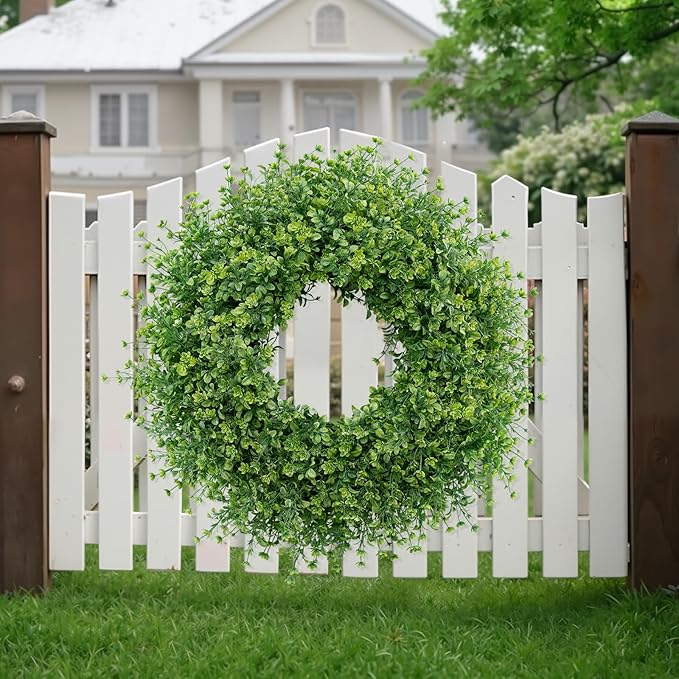 28 Inch Large Boxwoods Wreaths for Front Door Artificial Green Leaves Greenery Indoor Outdoor Wreath Home Decor Porch Window Wall Farmhouse Door Decorations Spring Summer Fall All Seasons