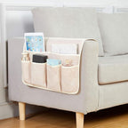 Sofa Armrest Organizer Non-Slip Arm Chair Hanging Caddy Remote Control Holder for Magazine, Phone, Books, Glasses(Beige,19in)