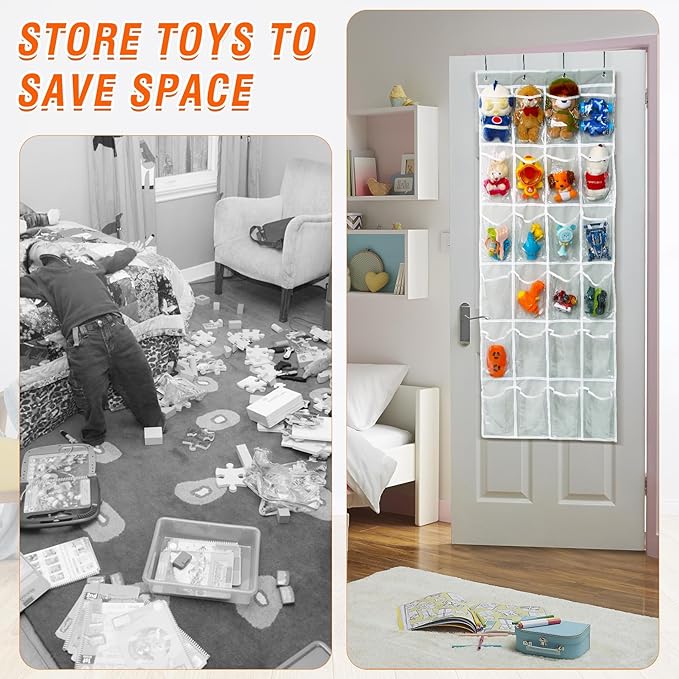 Over the Door 24 Pocket Hanging Shoe Organizer, Space Saving Hanging Storage Holder, Gray, (56" X 22.5")