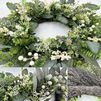 24 Inch Greenery Wreaths for Front Door – Artificial Eucalyptus Wreath with White Berries and Mixed Green Leaves, Year-Round Farmhouse Indoor Outdoor Door Wreath for Spring Summer Home Decor