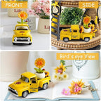 Sunflower Truck Decor, Yellow Vintage Pickup Truck with Sunflower Arrangement, Rustic Farmhouse Summer Tiered Tray Decor, Kitchen Table Centerpiece, Home Office Shelf Decorations