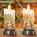 Wondise Rechargeable Musical Santa Snow Globe Lantern with 6H Timer, Battery Operated & USB Powered Lighted Singing Snow Globe Lamp Spinning Water Swirling Glitters Holiday Decor