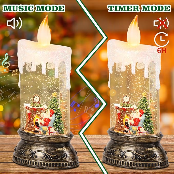 Wondise Rechargeable Musical Santa Snow Globe Lantern with 6H Timer, Battery Operated & USB Powered Lighted Singing Snow Globe Lamp Spinning Water Swirling Glitters Holiday Decor