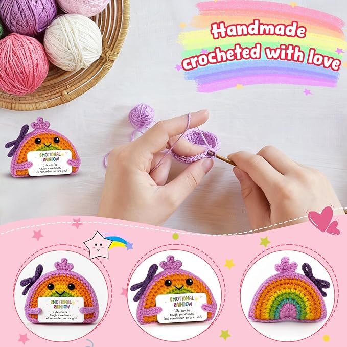 MAMAGIFTREE Crochet Rainbow Gift with Encouragement Card – Thinking of You Keepsake for Women Friend Sister, Get Well Soon Birthday Gift