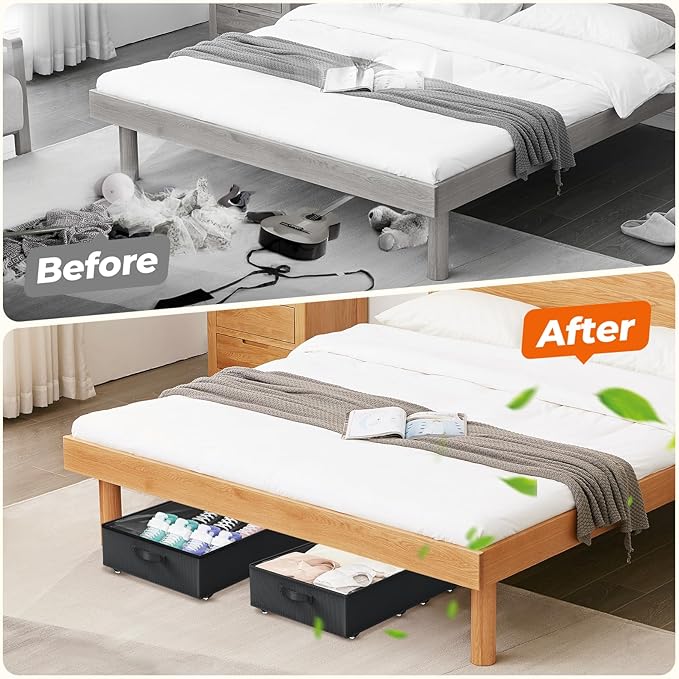 Dayacoco Underbed Storage with Wheels, 2 Pack Under Bed Storage Containers with Clear Lids No Assembly Required, 6.1 inch Rolling Under Bed Storage for Clothes, Shoes