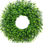 28'' Large Boxwood Wreaths Front Door Artificial Green Spring Wreath with Sash Wreaths for Front Door Farmhouse Greenery Year Round Outdoor Indoor for Summer Wreath St Patricks Day Decoration