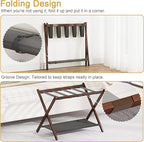 2 Pack Bamboo Luggage Rack for Guest Room, 26.77" Folding Wide Suitcase Stand with Fabric Storage Shelf, Thickened Luggage Stand Holder for Bedroom Hotel, Luggage Rack for Suitcases (2 Pack - Brown)