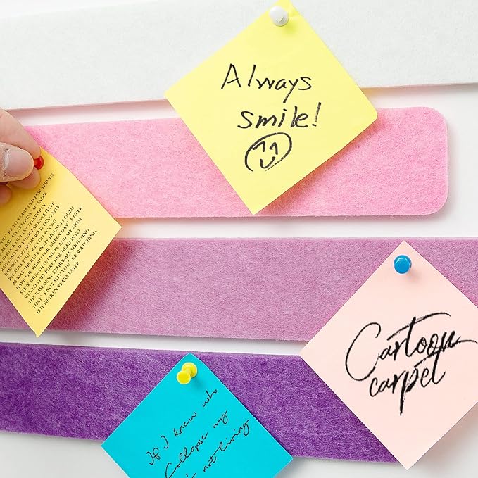 8 Packs Felt Pin Board Bar Strips Bulletin Board for Bedrooms Offices Home Wall Decoration, Notice Board Self Adhesive Cork Board with 50 Push Pins for Paste Notes, Photos, Schedules