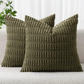 MIULEE Pack of 2 Spring Corduroy Decorative Throw Pillow Covers 16x16 Inch Soft Boho Striped Pillow Covers Modern Farmhouse Home Decor for Summer Sofa Living Room Couch Bed Olive Green
