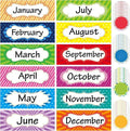 Zonon 48 Pieces Holiday Monthly Headliners Set 12 Months of The Year Headers Seasonal Monthly Bulletin Board Borders with 36 Round Blank Confetti Cutouts(Simple Style)