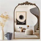 Ornate Baroque Vintage Gold Arched Wall Mirror 19"x27" – Antique Brass Vertical Decorative Mirror with Full Metal Frame, Ideal for Bedroom, Bathroom, Entryway, or Hallway