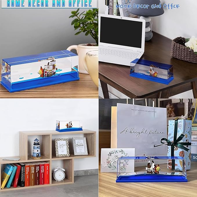 Unsinkable Thousand Sunny Pirate Ship in a Bottle, Non Sinking OP Anime Boat Model Fluid Drift Bottle Decorations Desk Decor Ornament for Boys Girls Gift (Blue-h)