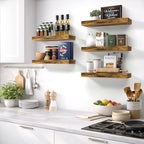 Sorbus Floating Shelves for Wall – 16 Inch Floating Shelf for Kitchen, Bedroom, Living Room, Bathroom, Home & Wall Decor - Mounted Bathroom Shelves with Invisible Brackets (Rustic Brown, 5 Pack)