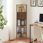 VECELO 4 Tier Corner Cabinet, 59" Tall Standing Organizer with 4 Dual-Hooks, Storage Rack, Narrow Bookshelf Display Shelves Rack for Wall Corner, Living Room, Kitchen, Bedroom, Office, Retro Brown