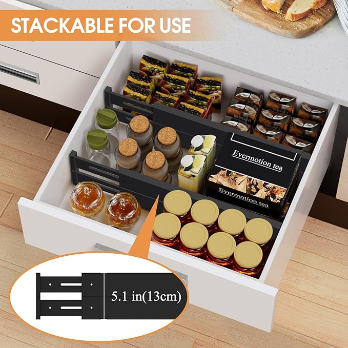 Bamboo Drawer Dividers,17-22" Adjustable Kitchen Drawer Organizer for Clothes,4 Pack Expandable Drawer Organization Separators for Bedroom,Bathroom,Dresser and Office,Black