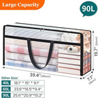6 Pack Long Clear Storage Bags for Comforter, Clothes & Bedding, Plastic Blanket Storage with Zipper and Handle, Moving Bags, Closet Organizer and Under-Bed Storage (90L, 39.4"*7.1"*19.7")