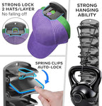Double Capacity Hat Organizer for Baseball Caps 2 Packs - 40 Cap Storage with Spring Clips, Wall Mount Closet & Door Hat Rack Holder Hanging(Strong Adhesive & Screws) Matte Black