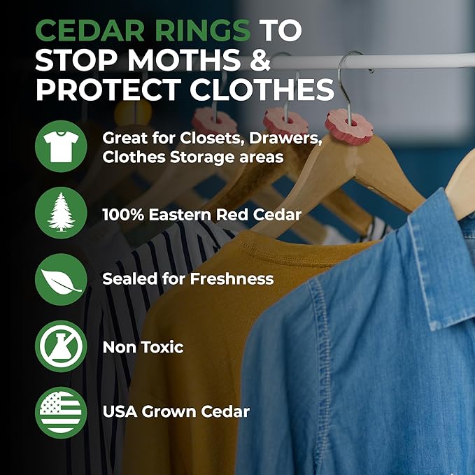 30 Cedar Rings for Clothes Storage - Stop Clothes Damage - 30 Fresh Cedar Rings to Protect Your Clothes