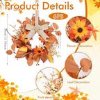 6 Pcs 3 Inch Fall Floral Wreaths Autumn Harvest Sunflowers Pumpkins Leaves Berries Hanging Candle Rings Wreath Mini Thanksgiving Table Centerpiece Wreath for Pillar Cabinets Farmhouse Decoration