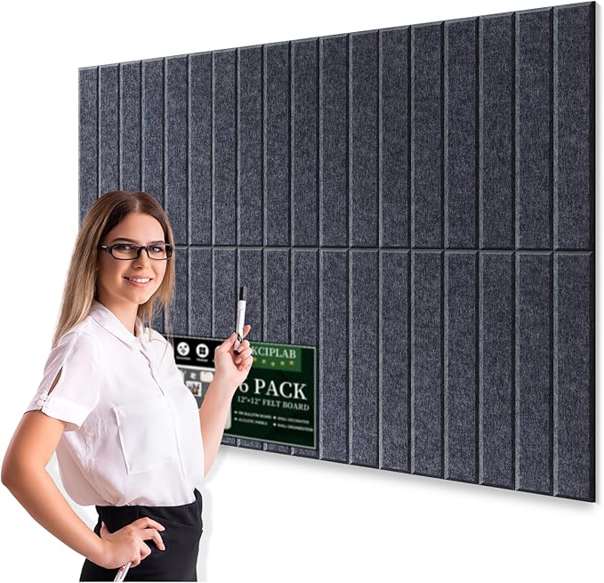 Large Cork Bulletin Board for Wall 36"x24", 6 Pack Felt Slat Wall Panel Tiles with 30 Pushpins, 25 Safe Removable Adhesive Tabs, Decorative Pin Board Tack Board for Office Home School