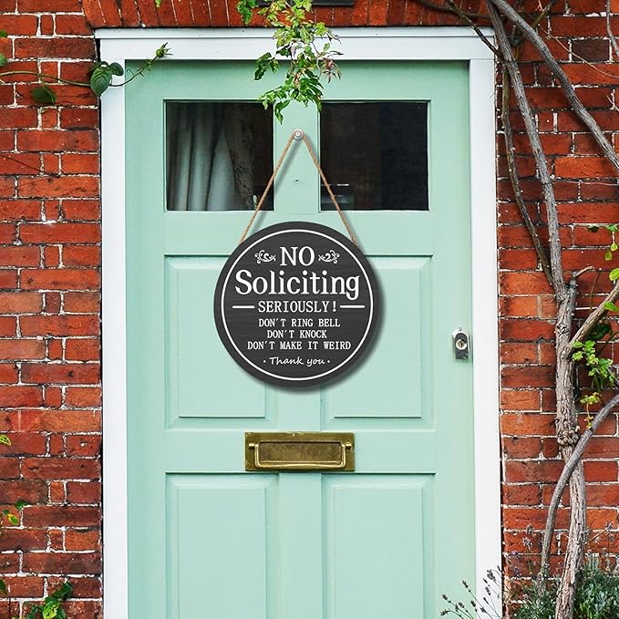 Funny No Soliciting Sign for House 12"x12" Do not Knock or Ring Doorbell Wooden Signs for Front Door Rustic No Soliciting Welcome Sign Hanging Decorations for Home Yard Garden Farmhouse Porch