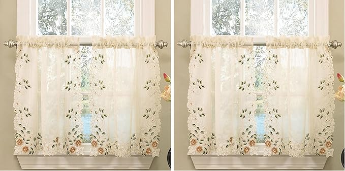 Sweet Home Collection Kitchen Window Tier, Swag, or Valance Curtain Treatment in Stylish and Unique Patterns and Designs for All Home Décor, 24", Rosemary Linen (Pack of 2)