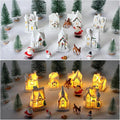 Poen LED Christmas Village Sets Lighted Resin Miniature Christmas Houses Town Figurine Display Tiny Mini Tree Winter Village Ornament Kit for Xmas Town Scene Desktop Ornament Table Decoration