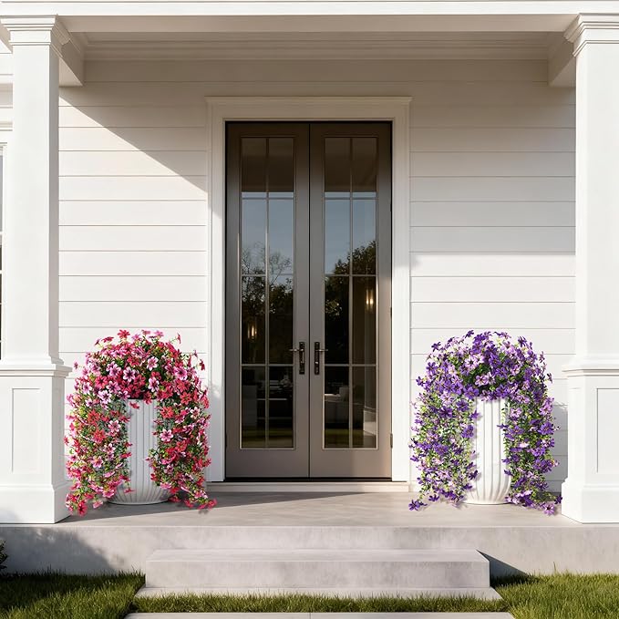 Artificial Hanging Flowers Plants for Outdoor Spring Summer Decoration, 2PCS Faux Silk Daisy UV Resistant Look Real for Outside Home Indoor Planter Porch Garden Yard Decor(Rose Red Pink)