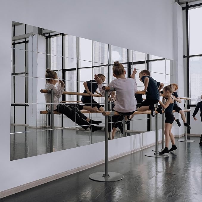 Ruomeng Home Gym Mirrors 14" x 12" x 16Pcs Wall Mounted Mirror Glass Frameless Full Length Mirror Tiles for Home Gym, Bedroom, Door & Bathroom