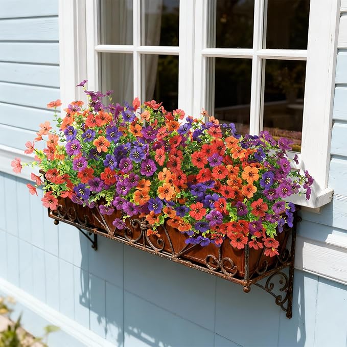 Artificial Flowers for Outdoors, 12 Bundles Multicolor Silk Fake Flower for Spring Summer Decoration, UV Resistant No Fade Artificial Outdoor Plants for Home Planter Porch Patio Yard Decor