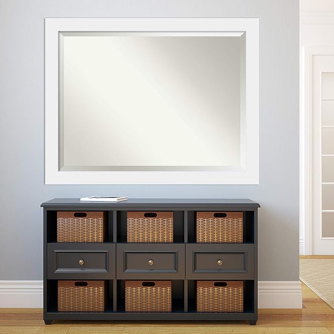 Amanti Art White Wall Mirror 35x45 Corvino White Rectangle Bathroom Mirror for Wall Decor Living Room, X-Large Modern Wood Frame, Hangs Horizonally and Vertically, Bathroom Decor, Beveled Edge