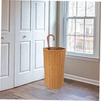 IMIKEYA Woven Umbrella Stand for Entryway Rattan Umbrella Stand Holder Umbrella Wood Base Basket With Dip Tray Canes Walking Sticks Holder Trash Can for Home Office Round