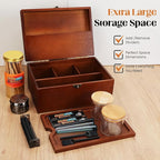 Large Bamboo Storage Box with Removable Tray Kit - Decorative Box Set, Glass Jars, and Accessories Wooden Storage Kit and Accessories Tool.Birthday Gifts
