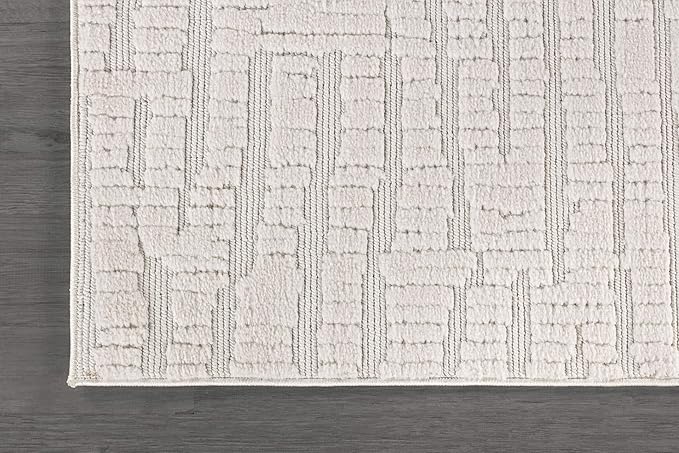 Modern Micro Loop Indoor Area Rugs for Living Room Bedroom Kitchen Geometric Pebble White 8x10 Luxury Durable Low and High Pile Non-Shedding Stain Resistant Soft Area Carpet 8 x 10