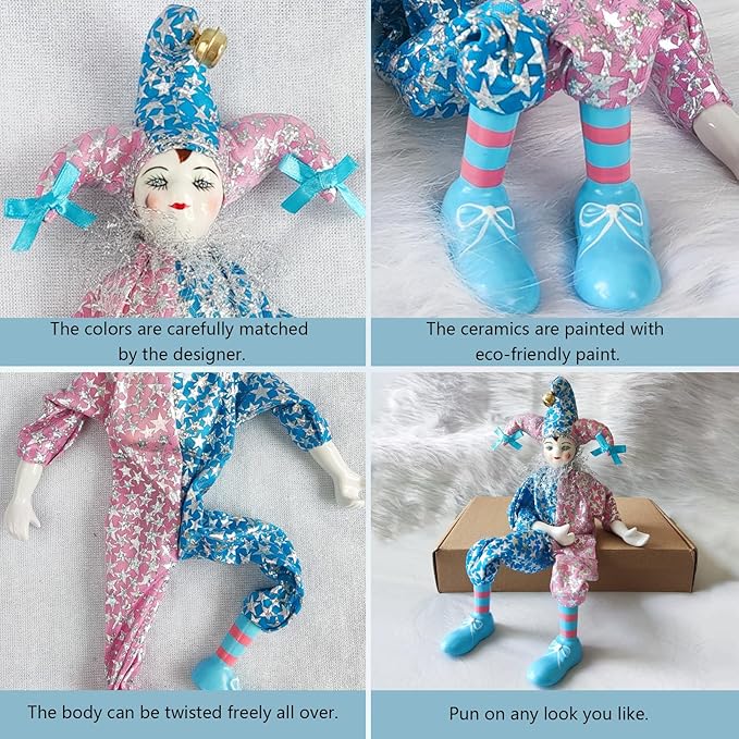 Maxyoung 14 Inch Porcelain Clown Doll Vintage Dolls Figurine, Collectible Figure, Hand Painted Toy, Christmas Halloween Birthday Gift, Twisted Body