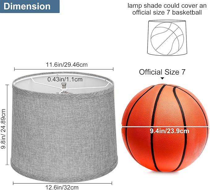Drum Lampshades Set of 2, 11.6" Top x 12.6" Bottom x 9.8" High Lamp Shades for Table Lamps, Bedside Lamps, Floor Lamps, Gray Fabric Lampshade, Easy Assembly Lamp shade Replacement, Spider Fitter