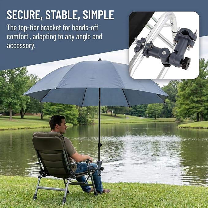 Levemolo Fishing Chair Umbrella Stand Adjustable Knob Fishing Rod Holder Bracket with Bait Tray 6.10X4.72X1.49In Outdoor Umbrella Stand Holder for Beach Chair