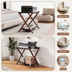 26.77" Full Assembled Luggage Rack for Guest Room, Set of 1 Bamboo Foldable Suitcase Stand, Bedroom & Hotel, Folding Luggage Holder with 5 Nylon Straps, 600D Oxford Fabric Shelf Walnut