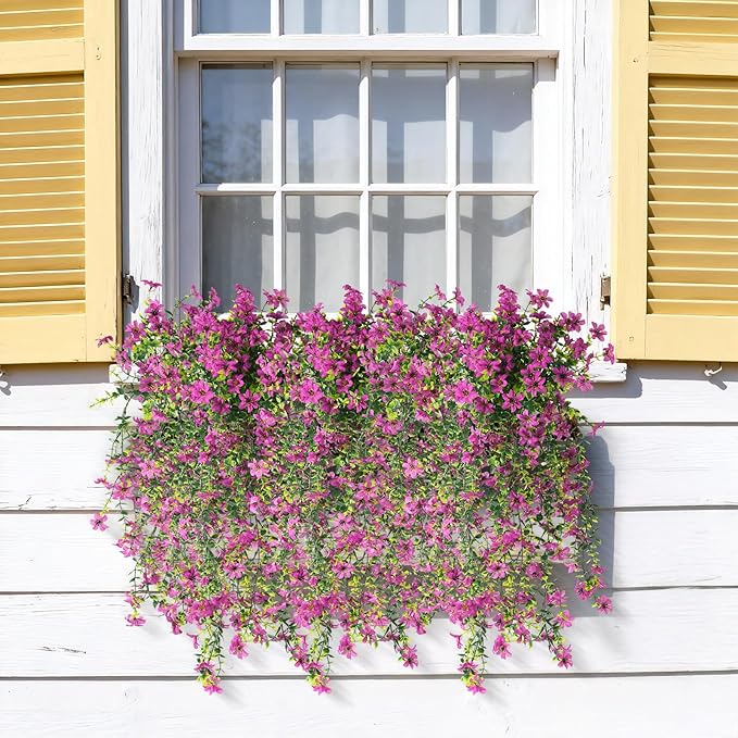 Artificial Hanging Flowers for Outdoors, 2 Pcs Fake Hanging Plant Spring Summer Decor, UV Resistant No Fade Realistic Faux Flower for Front Door Porch Planter Patio Garden Yard(Purple)