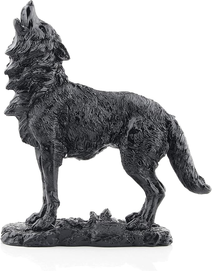 Black Howling Wolf Statue, Realistic Wild Wolf Sculpture, Resin Animal Figurine for Home Decor, Office Desk, Shelf, Wildlife Lover Gift
